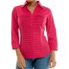 imageZac ampamp Rachel Womens 34 Cuff Sleeve Button Down Top with Ribbed Knit Inserts for a Comfortable FitBright Rose