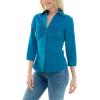 imageZac ampamp Rachel Womens 34 Cuff Sleeve Button Down Top with Ribbed Knit Inserts for a Comfortable FitTurkish Tile