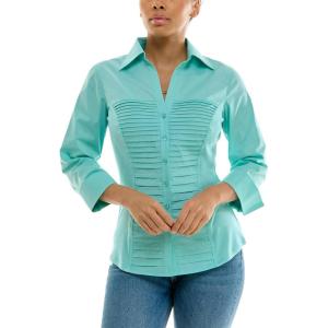 imageZac ampamp Rachel Womens 34 Cuff Sleeve Button Down Top with Ribbed Knit Inserts for a Comfortable FitAqua Sky