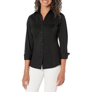 imageZac ampamp Rachel Womens 34 Cuff Sleeve Button Down Top with Ribbed Knit Inserts for a Comfortable FitBlack