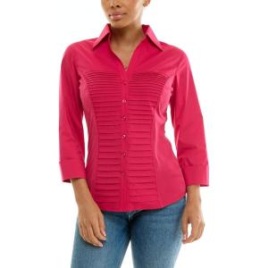 imageZac ampamp Rachel Womens 34 Cuff Sleeve Button Down Top with Ribbed Knit Inserts for a Comfortable FitBright Rose