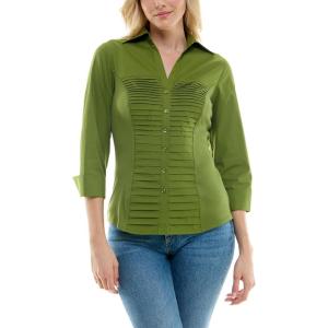 imageZac ampamp Rachel Womens 34 Cuff Sleeve Button Down Top with Ribbed Knit Inserts for a Comfortable FitCedar Green