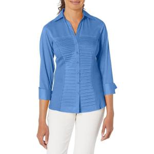 imageZac ampamp Rachel Womens 34 Cuff Sleeve Button Down Top with Ribbed Knit Inserts for a Comfortable FitCornflower Blue