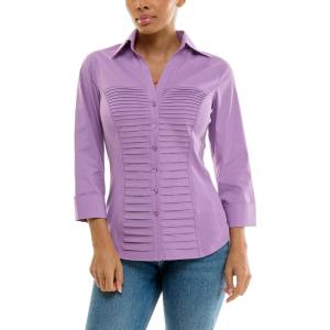 imageZac ampamp Rachel Womens 34 Cuff Sleeve Button Down Top with Ribbed Knit Inserts for a Comfortable FitDiffused Orchid