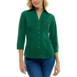 imageZac ampamp Rachel Womens 34 Cuff Sleeve Button Down Top with Ribbed Knit Inserts for a Comfortable FitEvergreen