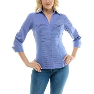 imageZac ampamp Rachel Womens 34 Cuff Sleeve Button Down Top with Ribbed Knit Inserts for a Comfortable FitFaded Ticking