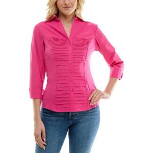 imageZac ampamp Rachel Womens 34 Cuff Sleeve Button Down Top with Ribbed Knit Inserts for a Comfortable FitFuchsia Bloom