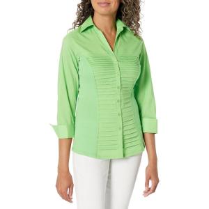imageZac ampamp Rachel Womens 34 Cuff Sleeve Button Down Top with Ribbed Knit Inserts for a Comfortable FitGrass Green
