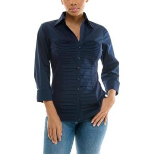 imageZac ampamp Rachel Womens 34 Cuff Sleeve Button Down Top with Ribbed Knit Inserts for a Comfortable FitNavy Blazer