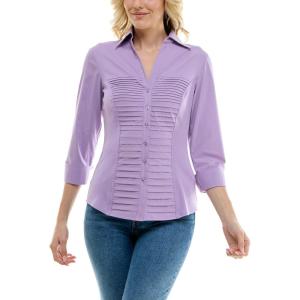 imageZac ampamp Rachel Womens 34 Cuff Sleeve Button Down Top with Ribbed Knit Inserts for a Comfortable FitRhapsody