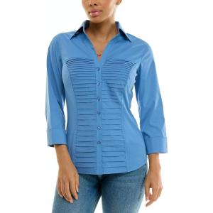 imageZac ampamp Rachel Womens 34 Cuff Sleeve Button Down Top with Ribbed Knit Inserts for a Comfortable FitRiviera