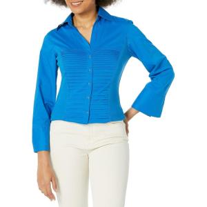 imageZac ampamp Rachel Womens 34 Cuff Sleeve Button Down Top with Ribbed Knit Inserts for a Comfortable FitSky Diver