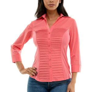 imageZac ampamp Rachel Womens 34 Cuff Sleeve Button Down Top with Ribbed Knit Inserts for a Comfortable FitSugar Coral