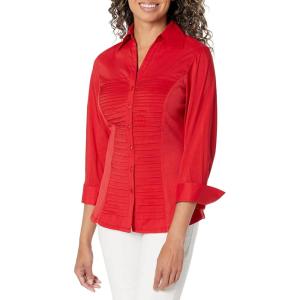 imageZac ampamp Rachel Womens 34 Cuff Sleeve Button Down Top with Ribbed Knit Inserts for a Comfortable FitTango Red
