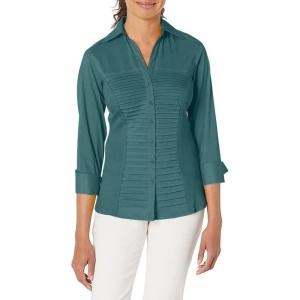 imageZac ampamp Rachel Womens 34 Cuff Sleeve Button Down Top with Ribbed Knit Inserts for a Comfortable FitTeal