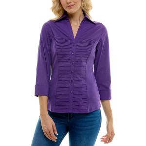 imageZac ampamp Rachel Womens 34 Cuff Sleeve Button Down Top with Ribbed Knit Inserts for a Comfortable FitTillandsia Purple