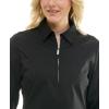 imageZac ampamp Rachel Womens Pull on Shirt with Flexible Zipper Neckline and 34 Button Rolled Up SleeveBlack