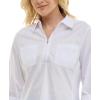 imageZac ampamp Rachel Womens Pull on Shirt with Flexible Zipper Neckline and 34 Button Rolled Up SleeveWhite