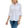imageZac ampamp Rachel Womens Pull on Shirt with Flexible Zipper Neckline and 34 Button Rolled Up SleeveWhite