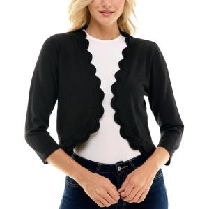 imageZac ampamp Rachel Womens 34 Sleeve Open Faced Shrug with Tiered Scallop DetailsBlack