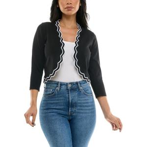 imageZac ampamp Rachel Womens 34 Sleeve Open Faced Shrug with Tiered Scallop DetailsBlackBright White