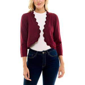 imageZac ampamp Rachel Womens 34 Sleeve Open Faced Shrug with Tiered Scallop DetailsBordeaux