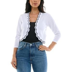 imageZac ampamp Rachel Womens 34 Sleeve Open Faced Shrug with Tiered Scallop DetailsBright WhiteBlack
