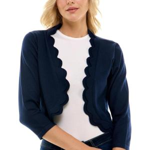 imageZac ampamp Rachel Womens 34 Sleeve Open Faced Shrug with Tiered Scallop DetailsNavy Blazer