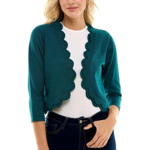 imageZac ampamp Rachel Womens 34 Sleeve Open Faced Shrug with Tiered Scallop DetailsRadiant Teal
