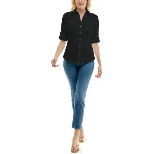 imageZac ampamp Rachel Womens Button Up Shirt with Two Front Pocket Design and Rolled 34 SleeveBlack