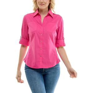 imageZac ampamp Rachel Womens Button Up Shirt with Two Front Pocket Design and Rolled 34 SleeveFuchsia Bloom