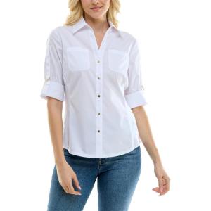 imageZac ampamp Rachel Womens Button Up Shirt with Two Front Pocket Design and Rolled 34 SleeveWhite