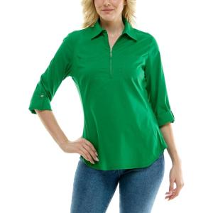 imageZac ampamp Rachel Womens Pull on Shirt with Flexible Zipper Neckline and 34 Button Rolled Up SleeveJelly Bean