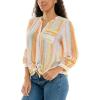 imageZac ampamp Rachel Womens Long Sleeve LinenLike Button Up Shirt with Front Tie  PocketBright WhiteHabanero Gold