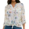 imageZac ampamp Rachel Womens Long Sleeve LinenLike Button Up Shirt with Front Tie  PocketCoconut MilkBlooming Dahlia