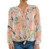 imageZac ampamp Rachel Womens Long Sleeve LinenLike Button Up Shirt with Front Tie  PocketFusion CoralDeep Wisteria