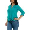 imageZac ampamp Rachel Womens Long Sleeve LinenLike Button Up Shirt with Front Tie  PocketLapis