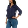 imageZac ampamp Rachel Womens Long Sleeve LinenLike Button Up Shirt with Front Tie  PocketNavy Blazer