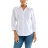 imageZac ampamp Rachel Womens 34 Sleeve Poplin Shirt with Fashion Details and Knit Insert for Comfortable FitWhite With Floral Button Detail