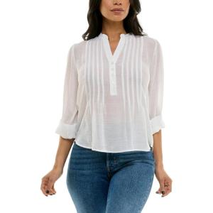 imageZac ampamp Rachel Womens 34 Sleeve LinenLike Blouse with Henley Collar and Pintucking DetailBright White
