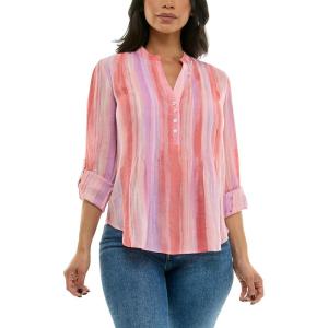 imageZac ampamp Rachel Womens 34 Sleeve LinenLike Blouse with Henley Collar and Pintucking DetailWinsome OrchidSugar Coral