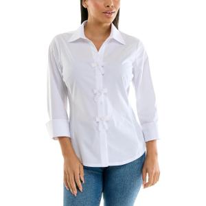 imageZac ampamp Rachel Womens 34 Sleeve Poplin Shirt with Fashion Details and Knit Insert for Comfortable FitWhite With Bow Ties Button Detail