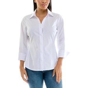 imageZac ampamp Rachel Womens 34 Sleeve Poplin Shirt with Fashion Details and Knit Insert for Comfortable FitWhite With Seam Stiching Detail