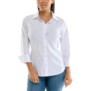imageZac ampamp Rachel Womens 34 Sleeve Poplin Shirt with Fashion Details and Knit Insert for Comfortable FitWhite With Sleeve Rhinestone Floral Detail