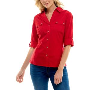imageZac ampamp Rachel Womens Button Down Top with Functional Chest PocketsTango Red