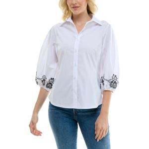 imageZac ampamp Rachel Womens Button Up Shirt with 34 Blouson SleeveWhiteBlack