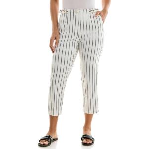 imageZac ampamp Rachel Womens Fly Front Capri with Waist Fashion Tab Detail and Functional PocketsWhiteBlack Stripes