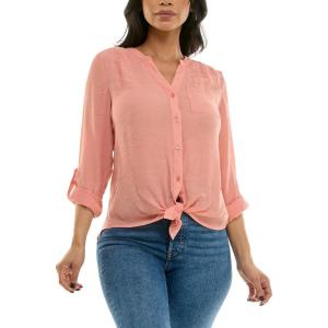 imageZac ampamp Rachel Womens Long Sleeve LinenLike Button Up Shirt with Front Tie  PocketBlooming Dahlia