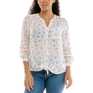 imageZac ampamp Rachel Womens Long Sleeve LinenLike Button Up Shirt with Front Tie  PocketBright WhiteCattleya Orchid