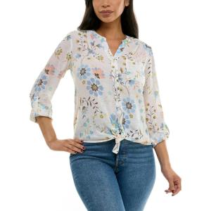 imageZac ampamp Rachel Womens Long Sleeve LinenLike Button Up Shirt with Front Tie  PocketCoconut MilkBlooming Dahlia